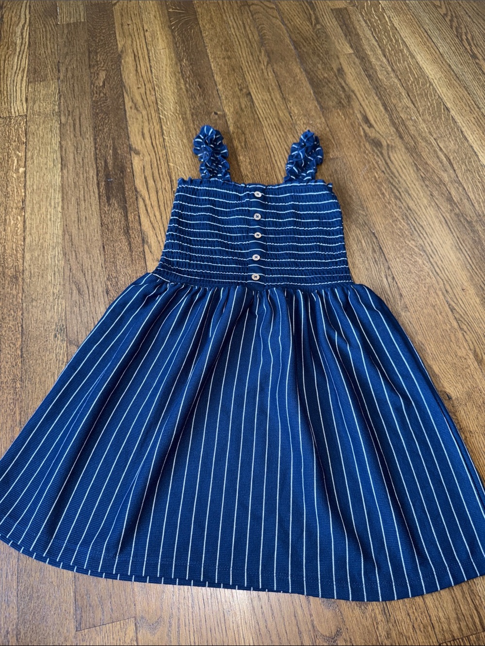 Rare Editions Navy and White Striped Sundress with Smocked Bodice